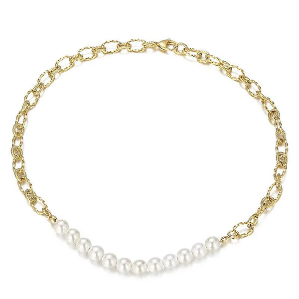 7mm O-Chain Paperclip Loop Chain and 8mm Shell Pearl Chain Necklaces for Women - kalen