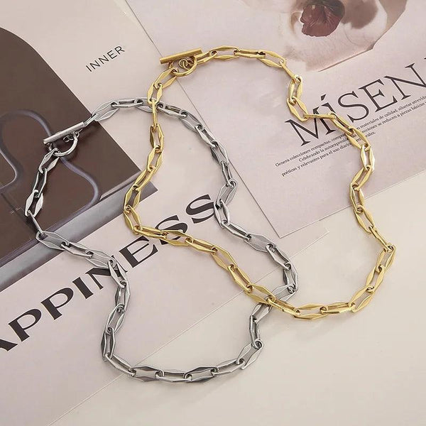 7mm Stainless Steel Lip Link Loop Chain Necklaces With OT Clasp - kalen