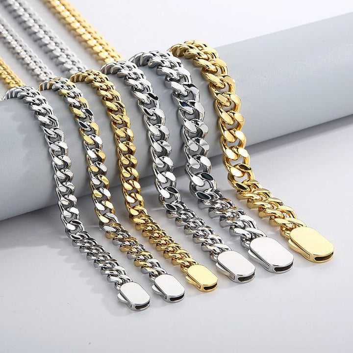 8/10/11/12mm Polished 4-Side Cut Curb Cuban Chain Bracelet Necklace with Push Button Box Clap - kalen