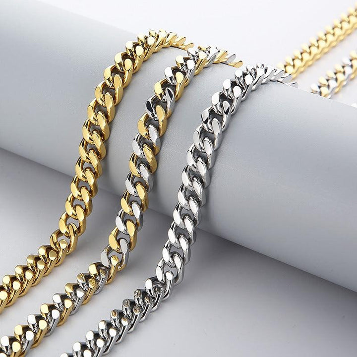 8/10/11/12mm Polished 4-Side Cut Curb Cuban Chain Bracelet Necklace with Push Button Box Clap - kalen