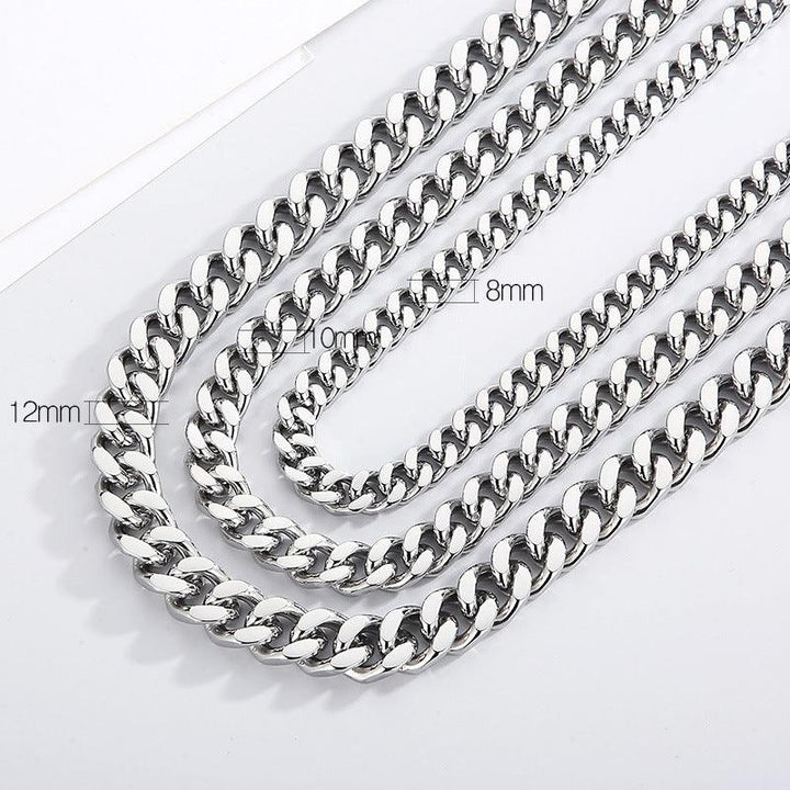 8/10/11/12mm Polished 4-Side Cut Curb Cuban Chain Bracelet Necklace with Push Button Box Clap - kalen