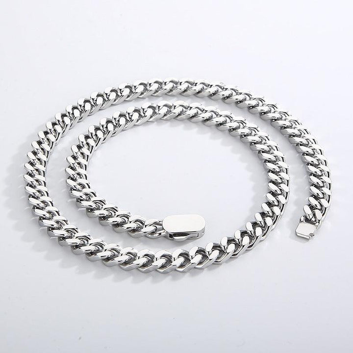 8/10/11/12mm Polished 4-Side Cut Curb Cuban Chain Bracelet Necklace with Push Button Box Clap - kalen