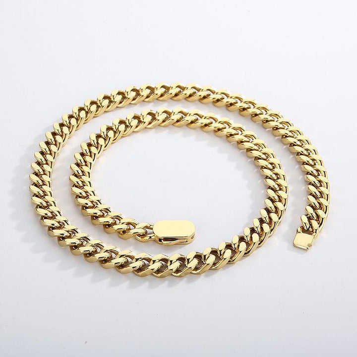 8/10/11/12mm Polished 4-Side Cut Curb Cuban Chain Bracelet Necklace with Push Button Box Clap - kalen