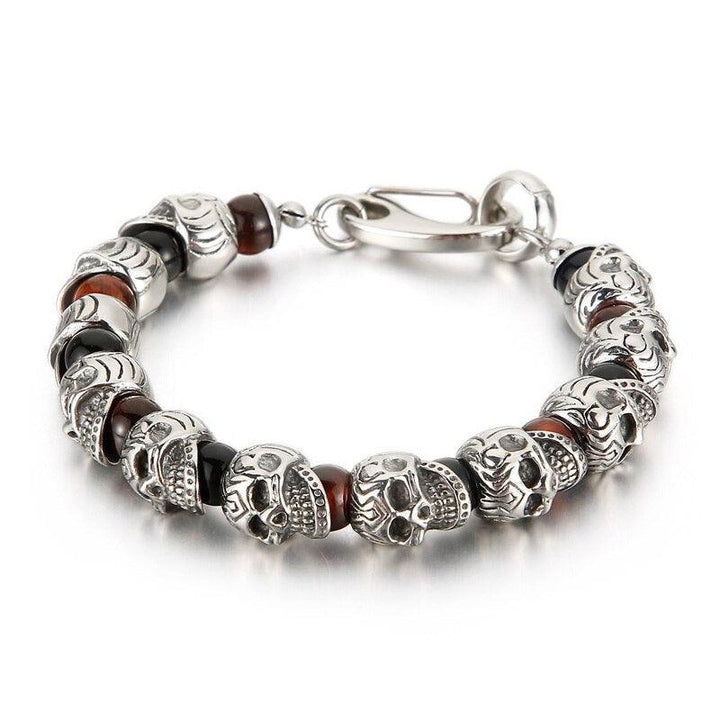 KALEN Punk Skull Charm Bracelet Men Stainless Steel 8mm Natural Stone Beads Beaded Brecelets Male Gothic Jewelry 2020.