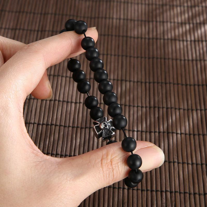 8/10mm Natural Stone Skull Cross Beaded Elastic Agate Tiger Eyes Turquoise Stone Bracelet For Men - kalen