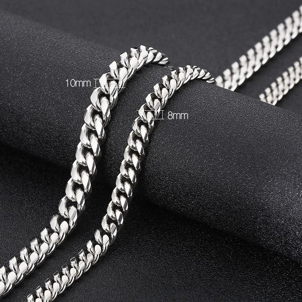 8/10mm Polished Miami Cuban Link Chain Necklace With Buckle Clap - kalen