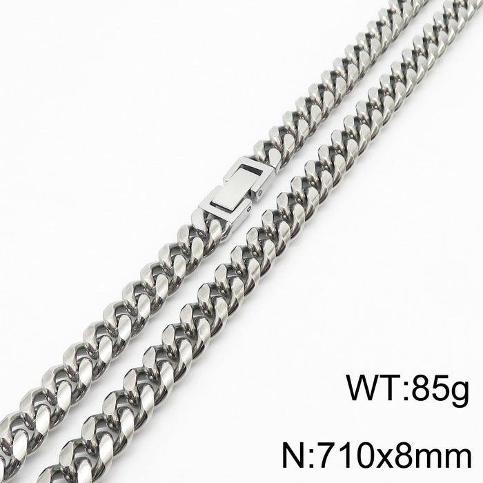 8/10mm Polished Miami Cuban Link Chain Necklace With Buckle Clap - kalen