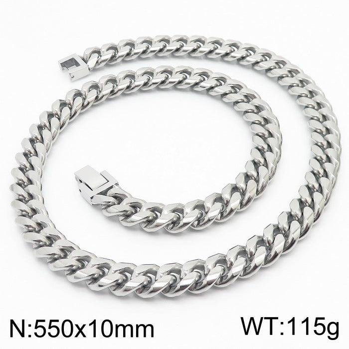 8/10mm Polished Miami Cuban Link Chain Necklace With Buckle Clap - kalen