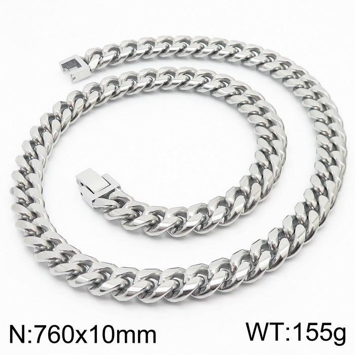 8/10mm Polished Miami Cuban Link Chain Necklace With Buckle Clap - kalen