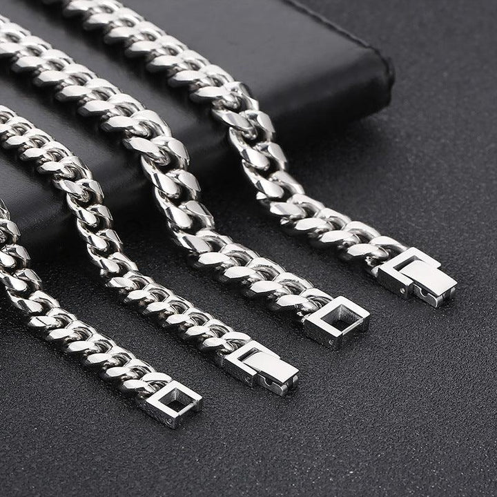 8/10mm Polished Miami Cuban Link Chain Necklace With Buckle Clap - kalen