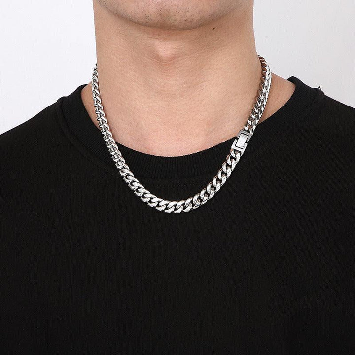 8/10mm Polished Miami Cuban Link Chain Necklace With Buckle Clap - kalen