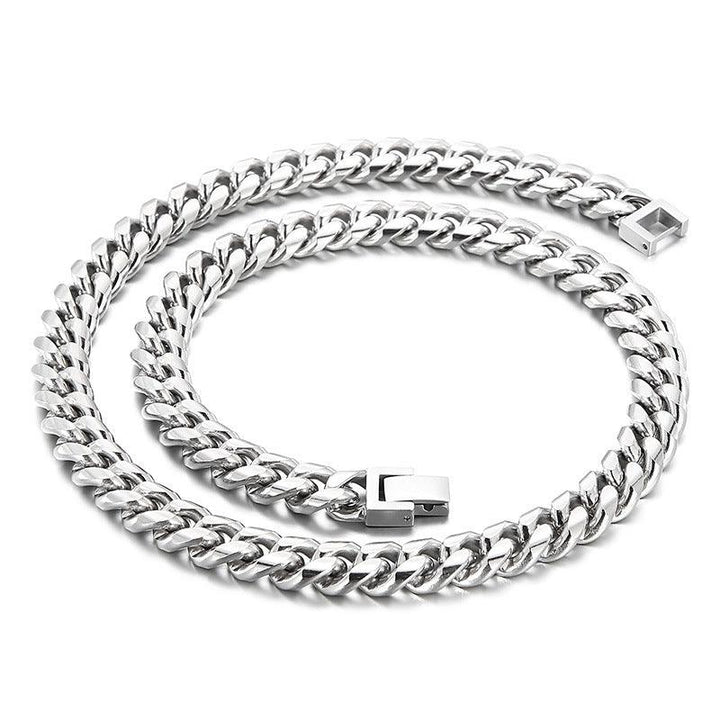 8/10mm Polished Miami Cuban Link Chain Necklace With Buckle Clap - kalen