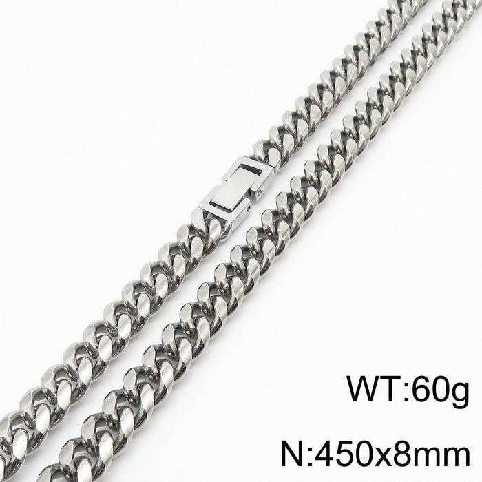 8/10mm Polished Miami Cuban Link Chain Necklace With Buckle Clap - kalen