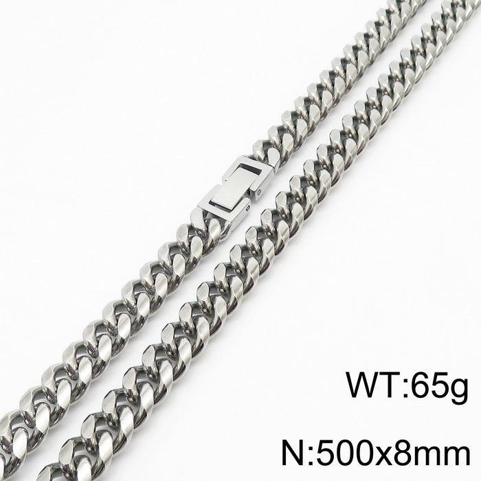 8/10mm Polished Miami Cuban Link Chain Necklace With Buckle Clap - kalen