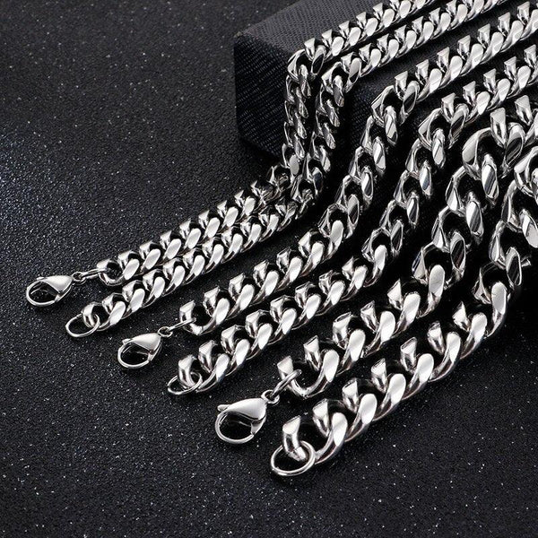 KALEN 8/9/10/13mm Chunky Cuban Chain 45-65cm Long Link Necklace Men Stainless Steel  Choker Jewelry Accessories.