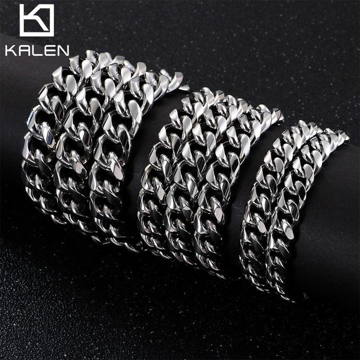 KALEN 8/9/10/13mm Chunky Cuban Chain 45-65cm Long Link Necklace Men Stainless Steel  Choker Jewelry Accessories.