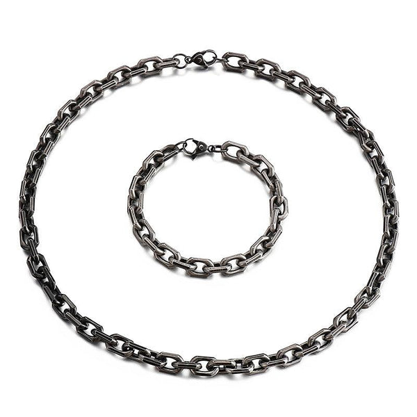 8mm Black Paperclip Loop Chain Bracelet Necklace Jewelry Set for Women - kalen