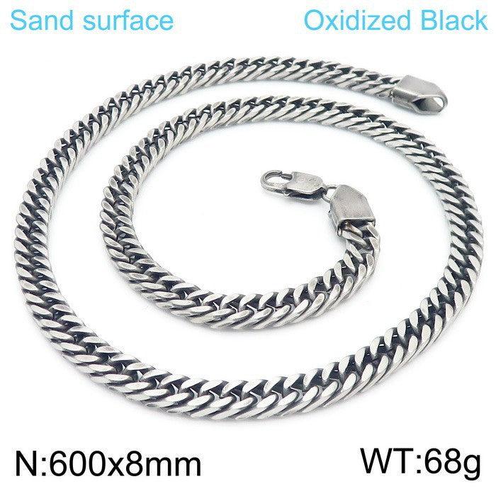 8mm Brushed 4-Side Cut Curb Cuban Chain Bracelet Necklace with Lobster Clap - kalen