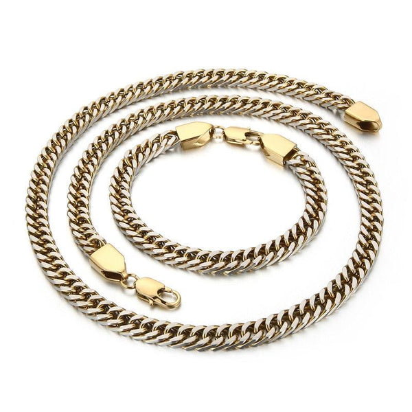 KALEN 8mm Cuba Link Chain Bracelet &amp; Necklace Jewelry Set Trendy Stainless Steel Gift.