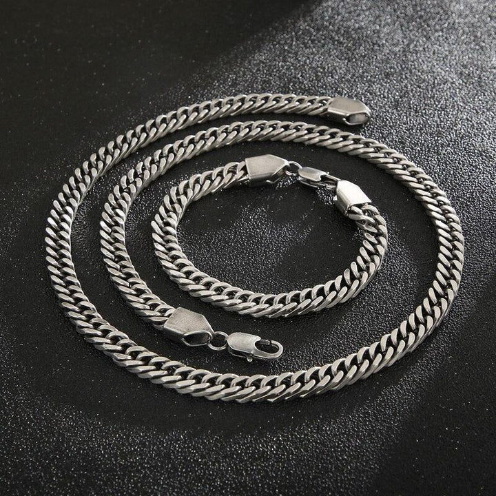 KALEN 8mm Cuba Link Chain Bracelet &amp; Necklace Jewelry Set Trendy Stainless Steel Gift.
