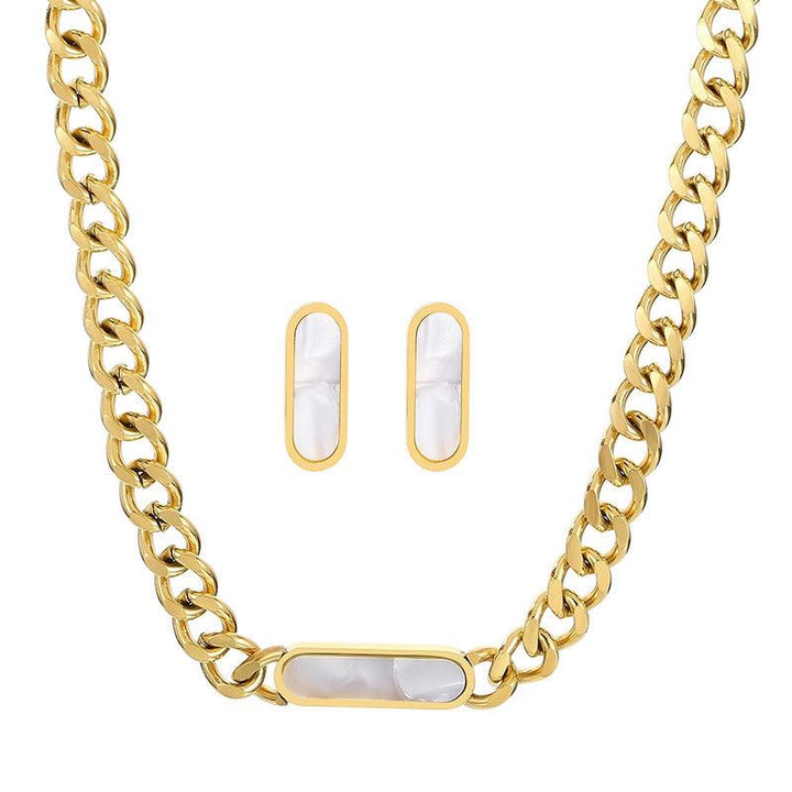 8mm Cuban Chain Pendant Necklace Shell Stub Earrings Set - kalen