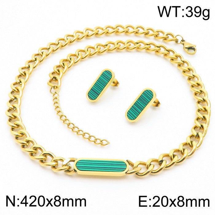 8mm Cuban Chain Pendant Necklace Shell Stub Earrings Set - kalen