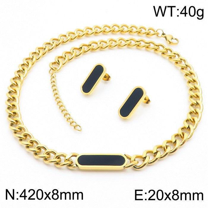 8mm Cuban Chain Pendant Necklace Shell Stub Earrings Set - kalen