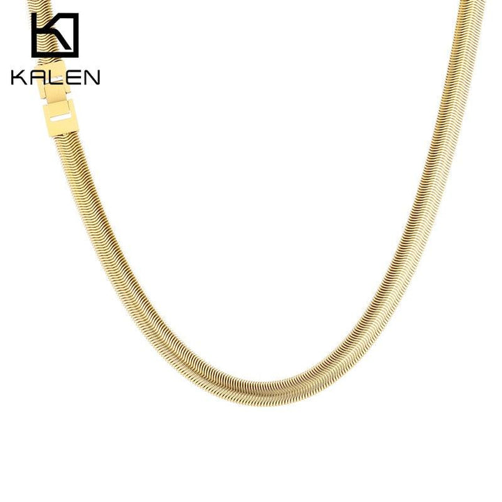 KALEN 8mm Flat Snake Chain Necklace Men Women Stainless Steel Cool Birthday Gift.