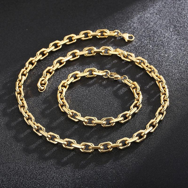 8mm Gold Paperclip Loop Chain Bracelet Necklace Jewelry Set for Women - kalen