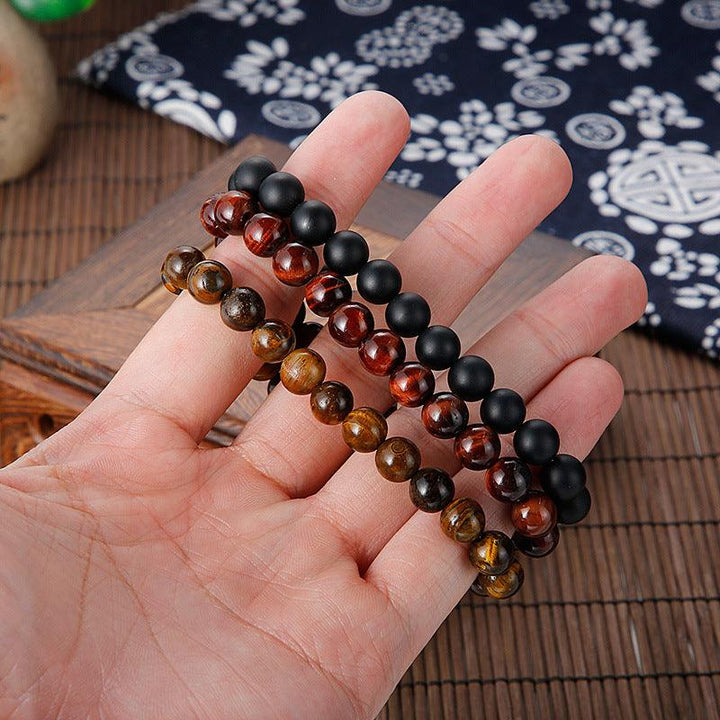 8mm Natural Stone Skull Cross Beaded Elastic Agate Tiger Eyes Turquoise Stone Bracelet For Men - kalen