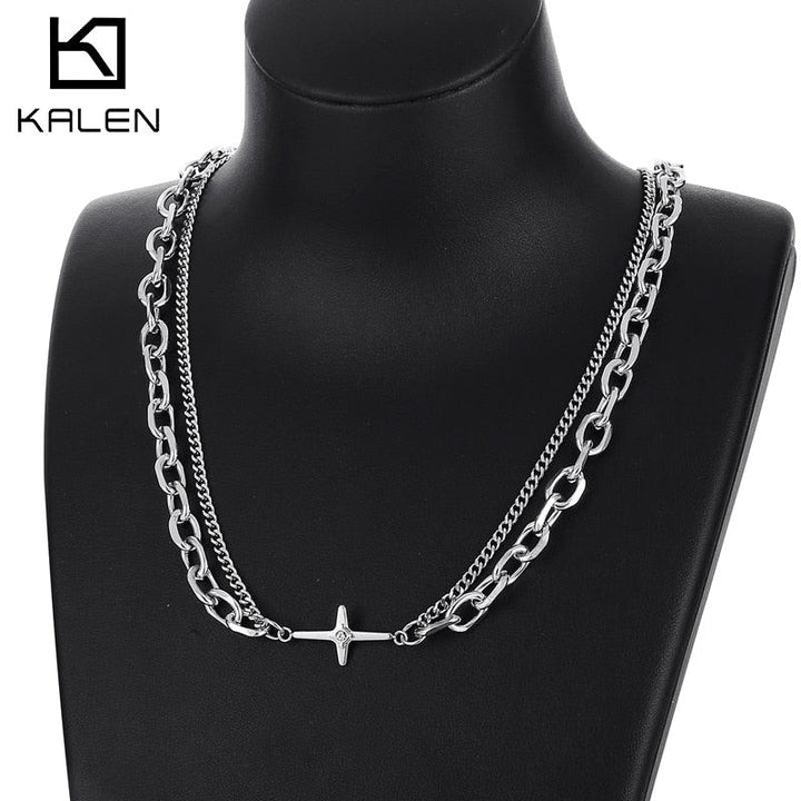 Kalen 8mm O-Chain Double Link Punk Cross Accessories Men's Necklace Stainless Steel Jewelry.