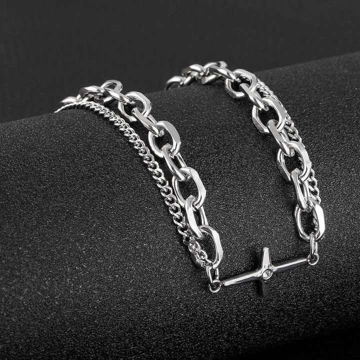 Kalen 8mm O-Chain Double Link Punk Cross Accessories Men's Necklace Stainless Steel Jewelry.