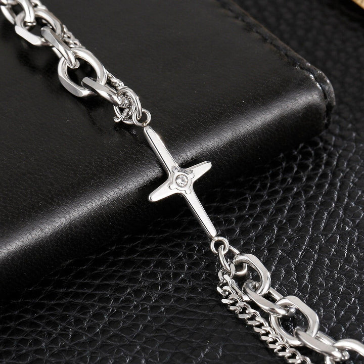 Kalen 8mm O-Chain Double Link Punk Cross Accessories Men's Necklace Stainless Steel Jewelry.