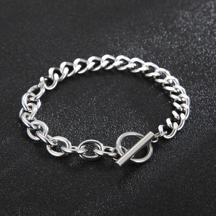 8mm Polished 2-Side Cut Curb Cuban O-Chain Loop Chain Bracelet with OT Clap - kalen