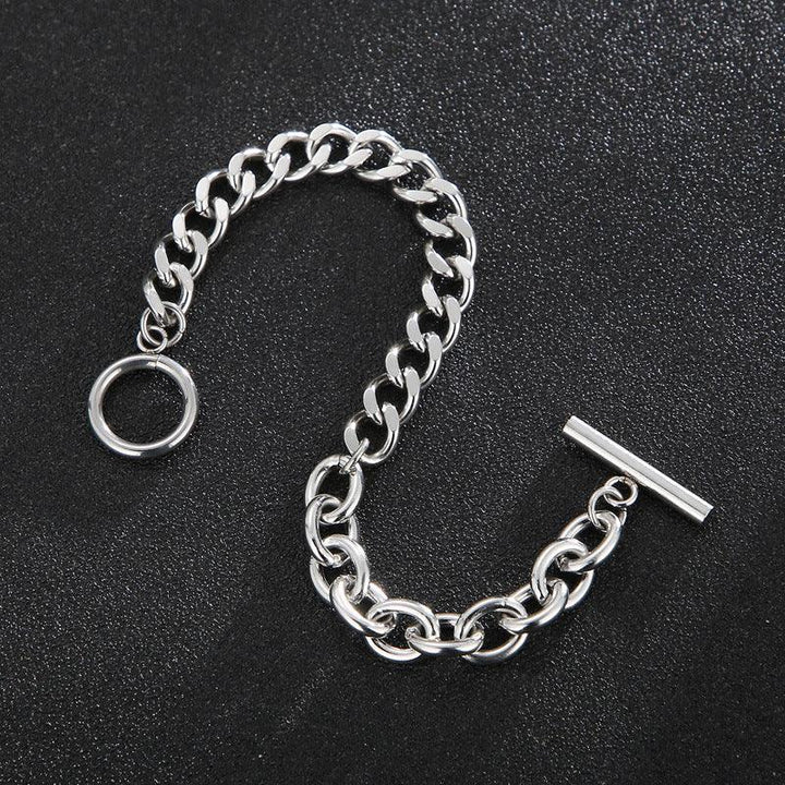 8mm Polished 2-Side Cut Curb Cuban O-Chain Loop Chain Bracelet with OT Clap - kalen