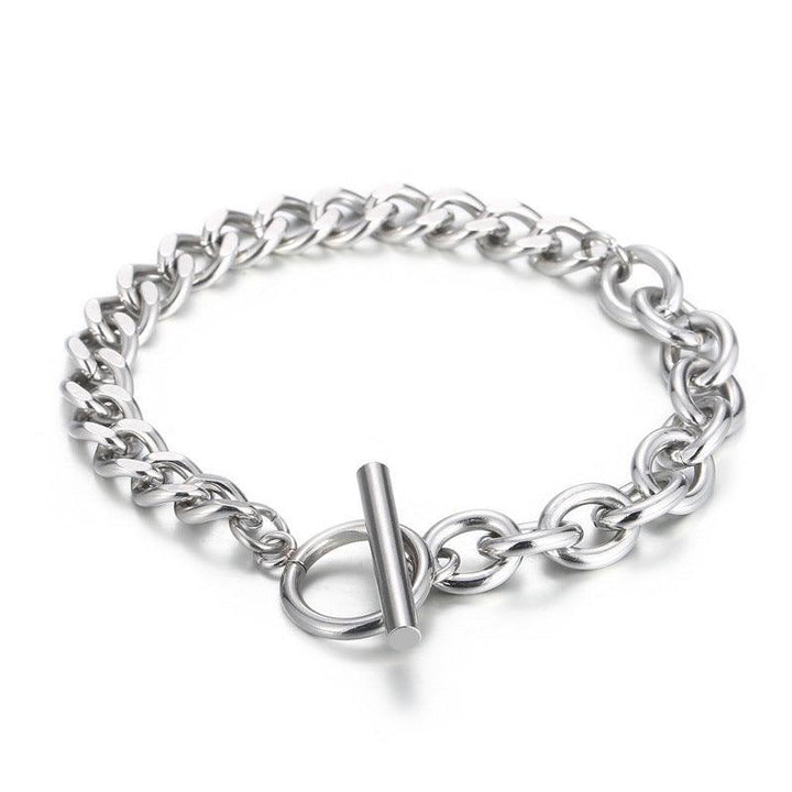 8mm Polished 2-Side Cut Curb Cuban O-Chain Loop Chain Bracelet with OT Clap - kalen