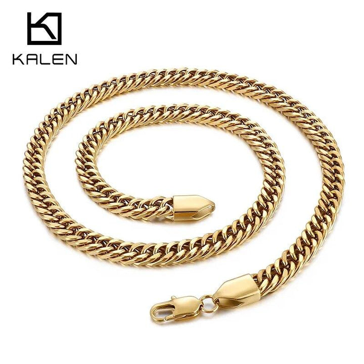 8mm Polished 4-Side Cut Curb Cuban Chain Necklace with Lobster Clap - kalen