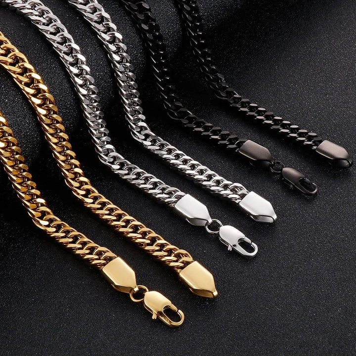 8mm Polished 4-Side Cut Curb Cuban Chain Necklace with Lobster Clap - kalen