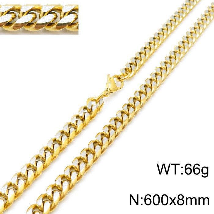 8mm Polished 6-Side Cut Curb Cuban Chain Bracelet Necklace with Lobster Clap - kalen