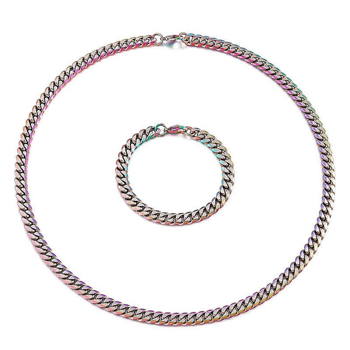 8mm Polished 6-Side Cut Curb Cuban Chain Bracelet Necklace with Lobster Clap - kalen