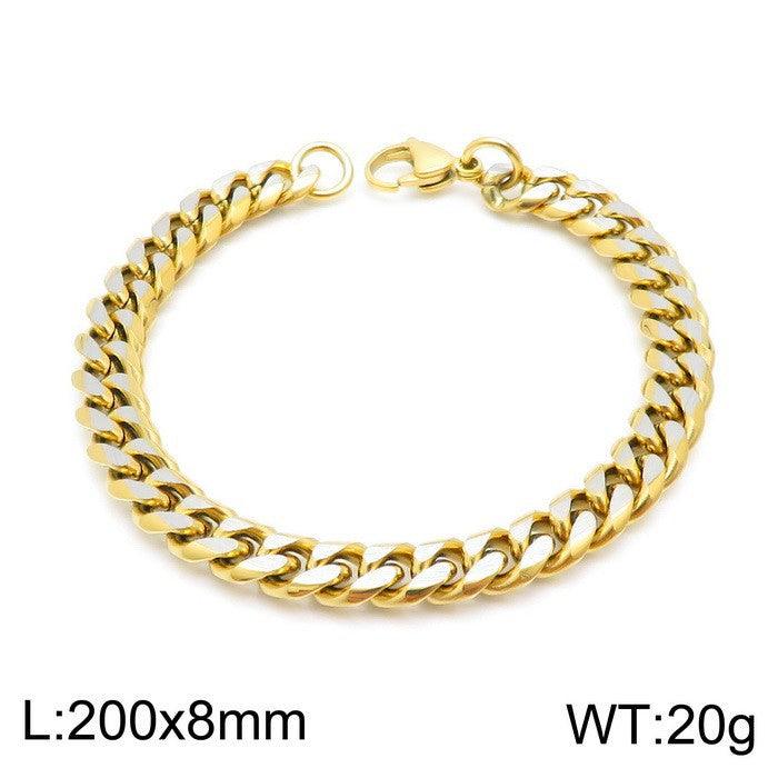 8mm Polished 6-Side Cut Curb Cuban Chain Bracelet Necklace with Lobster Clap - kalen