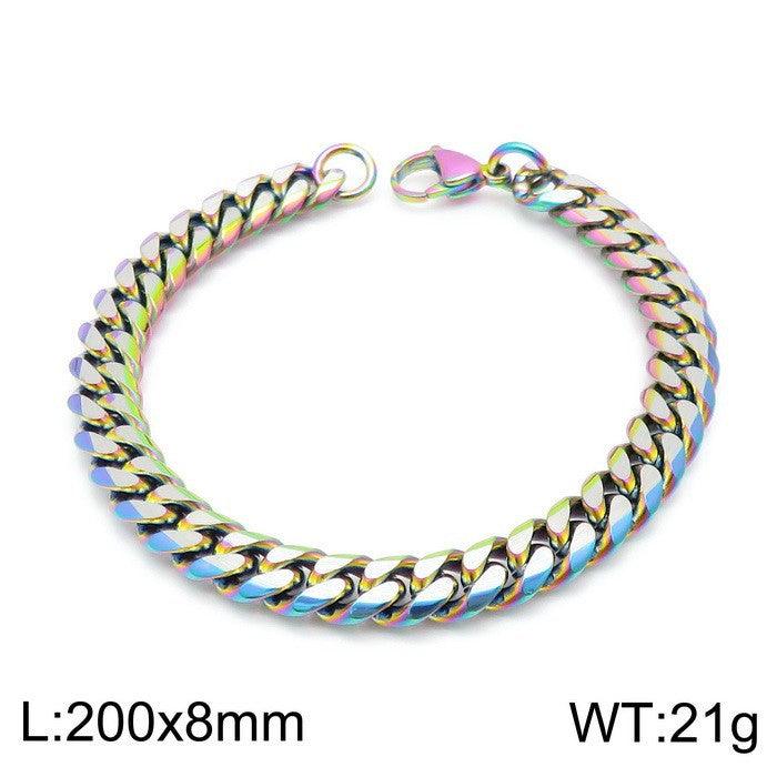 8mm Polished 6-Side Cut Curb Cuban Chain Bracelet Necklace with Lobster Clap - kalen