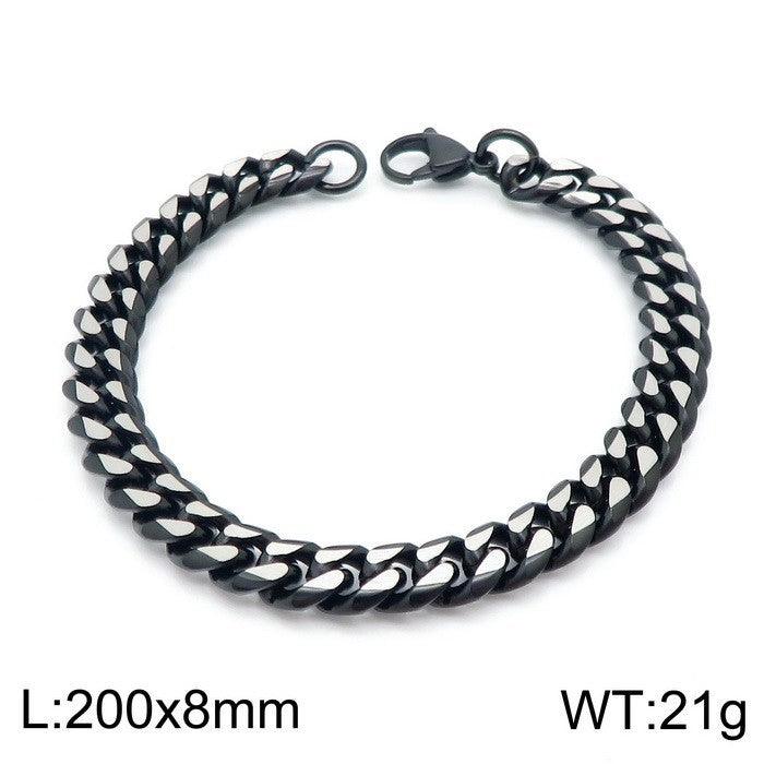 8mm Polished 6-Side Cut Curb Cuban Chain Bracelet Necklace with Lobster Clap - kalen