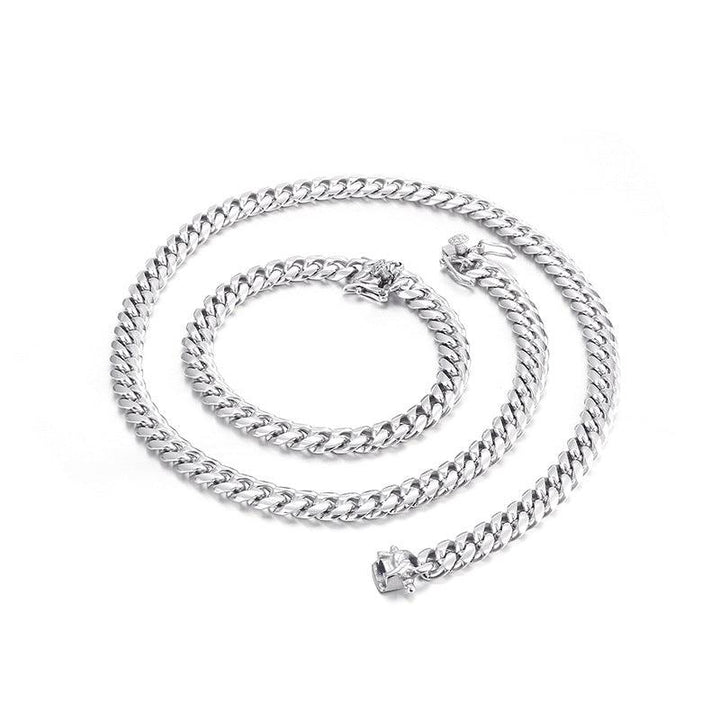 8mm Polished Brushed Miami Cuban Chain Bracelet Necklace Set with Push Button Lock Clap - kalen