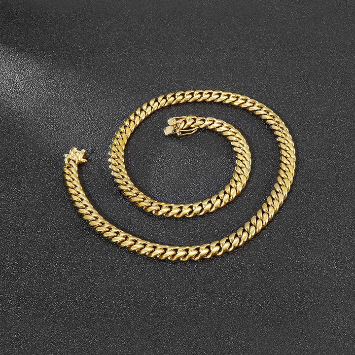 8mm Polished Brushed Miami Cuban Link Chain Bracelet Necklace With Lobster Lock Clap - kalen