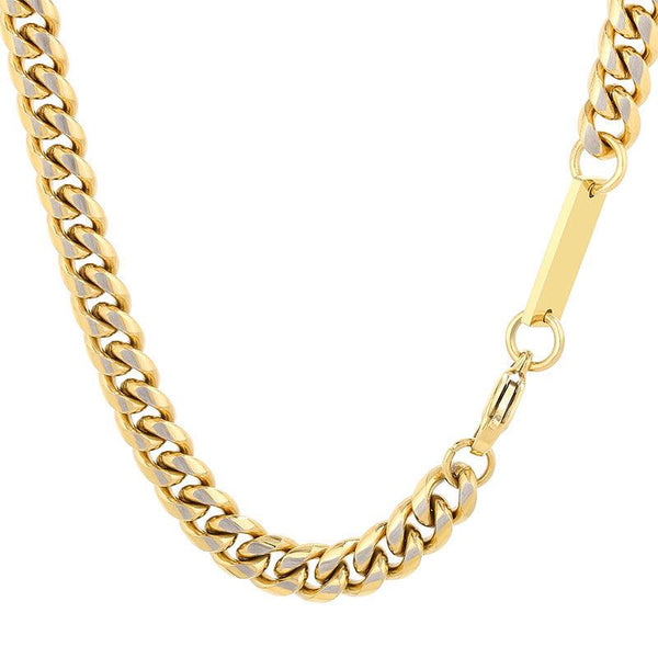 8mm Polished Brushed Miami Cuban Link Chain ID Bracelet Necklace With Lobster Clap - kalen
