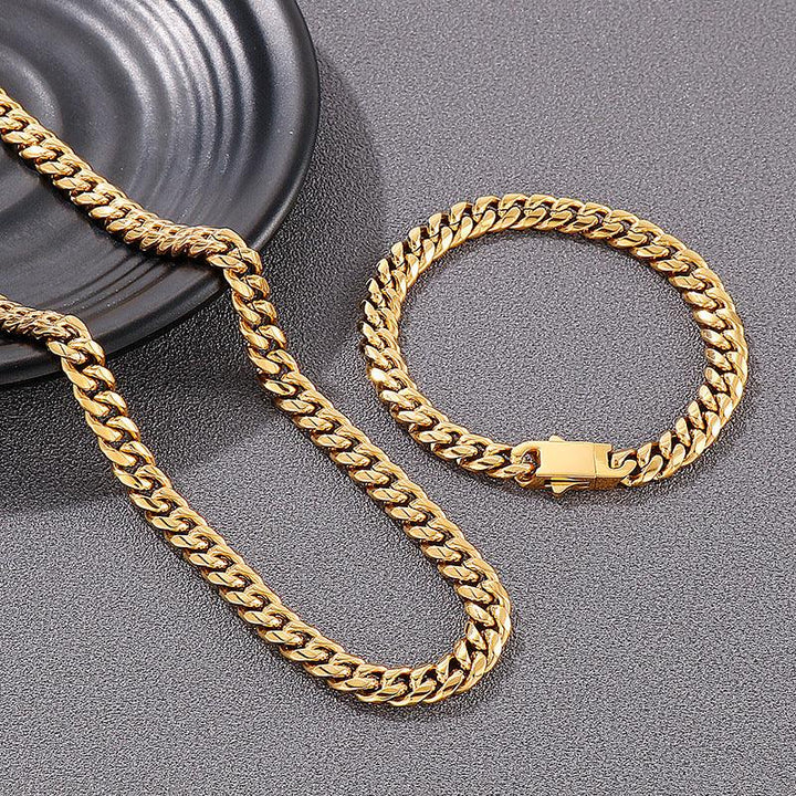 8mm Polished Miami Cuban Link Chain Bracelet Necklace With Lobster Clap - kalen