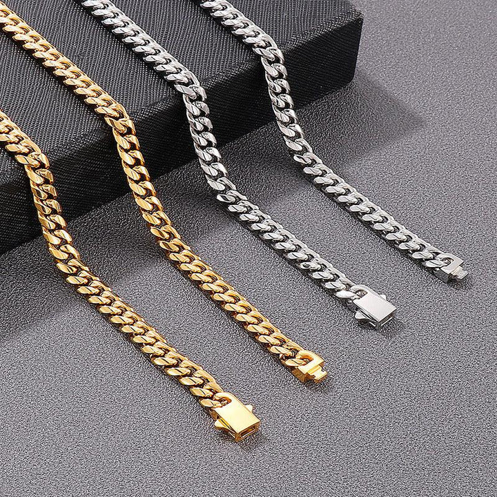 8mm Polished Miami Cuban Link Chain Bracelet Necklace With Lobster Clap - kalen