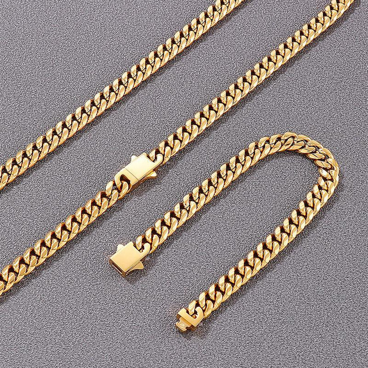 8mm Polished Miami Cuban Link Chain Bracelet Necklace With Lobster Clap - kalen