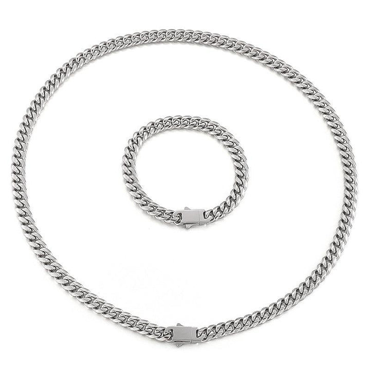 8mm Polished Miami Cuban Link Chain Bracelet Necklace With Lobster Clap - kalen